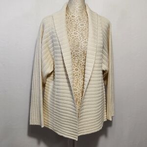 Isabella Bird Women Ivory Wool Blend Long Sleeve Open Front Ribbed Cardigan SZ S